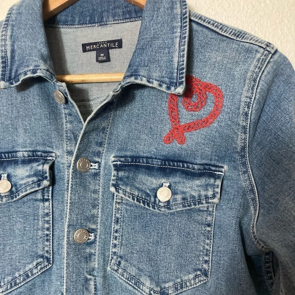 J Crew Mercantile denim jacket coat red heart accent stitching Medium
